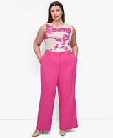 Dkny Plus Aero Crepe High Rise Wide Leg Pants