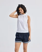 Reistor Women's High-Neck Top with Gathers White