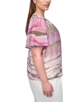 Dkny Plus Printed Short-Sleeve Blouse