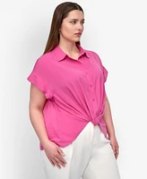 Dkny Plus Collared Twist-Hem Shirt