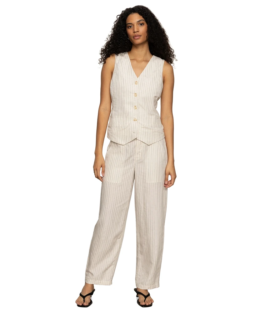 Sanctuary Women's Metallic-Stripe Button-Front Vest