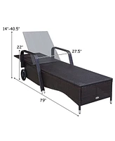 Patio Rattan Lounge Chair Chaise Adjustable Recliner Cushioned Sofa Garden