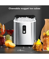 Zafro Portable Ice Maker with Handle, Stainless Steel Ice Maker Countertop with Slef-Cleaning, 35Lbs/24H, 7Mins Fast Ice Making, with Ice Basket/Ice S