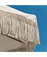 LAGarden Boho 9' Fringe Patio Umbrella with Tassels UPF50+ Boho Style 5-Year-Non-Fading for Outdoor Yard Market Ivony Xchevron