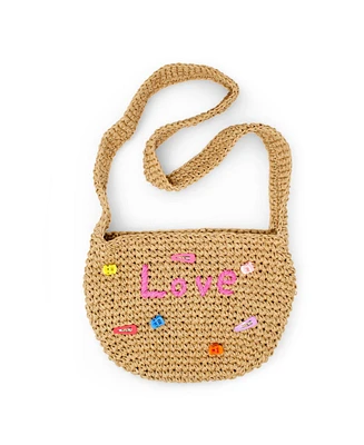 Tiny Treats + Zomi Gems Girls Wicker Crossbody Message Charm Tote, Hot Pink "Love"