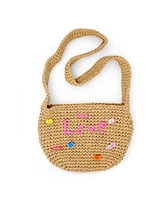 Tiny Treats + Zomi Gems Girls Wicker Crossbody Message Charm Tote, Hot Pink "Love"