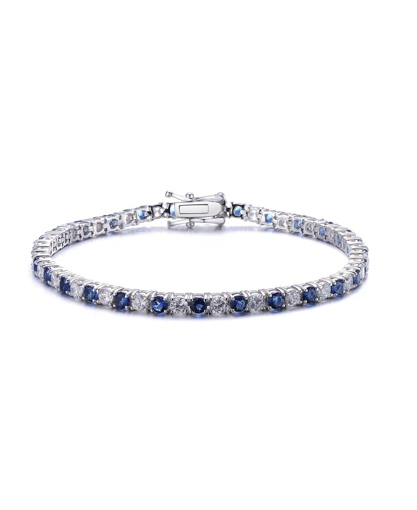 Sterling Silver White Gold Plated with Colored Cubic Zirconia Tennis Bracelet