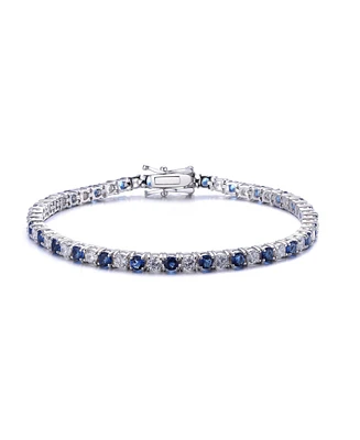 Sterling Silver White Gold Plated with Colored Cubic Zirconia Tennis Bracelet