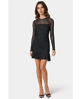 Bebe Women's Flounce Mesh Long Sleeve Mini Dress