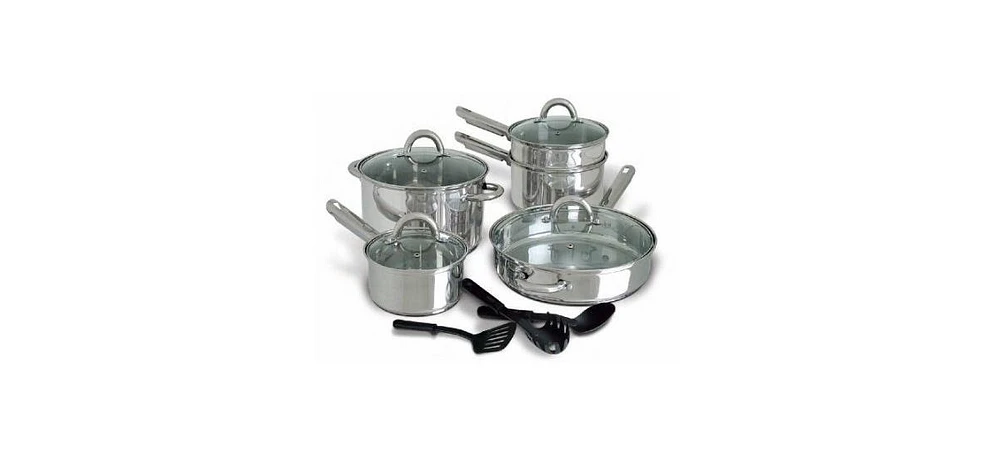 12-Piece Stainless Steel Cookware Set with Tempered Glass Lids for Kitchen