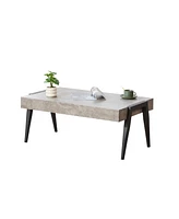 Kings Brand Furniture Camden Marble-Style Wood Coffee Table with Metal Legs, Center Table for Living Room, Black/Gray