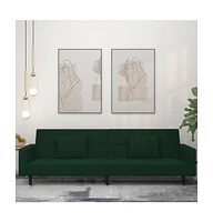 2-Seater Sofa Bed with Two Pillows Dark Green Velvet