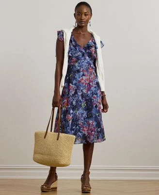 Lauren Ralph Lauren Womens Print Ruffle Trim Georgette Midi Dress 0 14ps