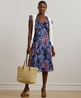 Lauren Ralph Lauren Womens Print Ruffle Trim Georgette Midi Dress 0 14ps