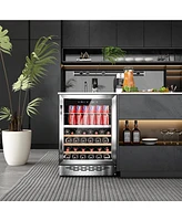 Jinjunye 24Inch Wine Cooler, Dual Zone Wine and Beverage Refrigerator, 84Can+28Bottle, Temp Control, Adjustable Shelves