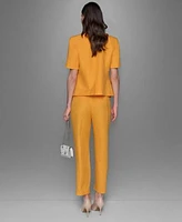 Karl Lagerfeld Paris Womens Printed Flutter Sleeve Blouse Short Sleeve Jacket Slim Leg Pants