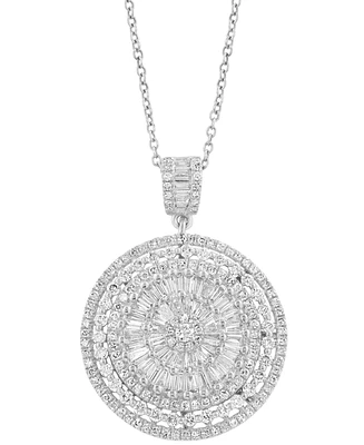 Effy Diamond Round & Baguette Sunburst Cluster 18" Pendant Necklace (1-1/2 ct. t.w.) in 14k White Gold