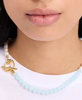 kate spade new york Gold-Tone Blue Bead & Freshwater Pearl 18" Collar Necklace