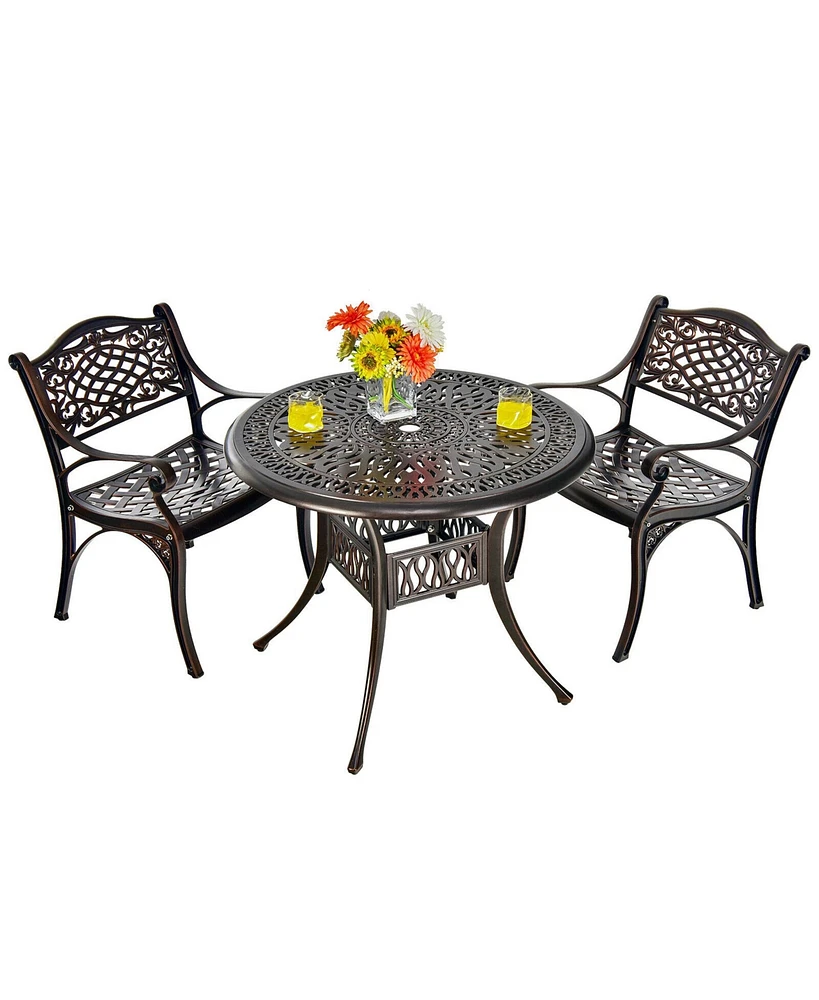 Gymax 3PCS Cast Aluminum Patio Bistro Set Outdoor Dining Table & Chair Furniture Set