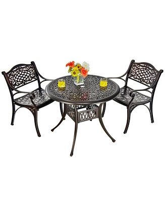 Gymax 3PCS Cast Aluminum Patio Bistro Set Outdoor Dining Table & Chair Furniture Set