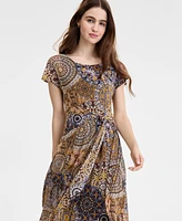 Robbie Bee Women's Printed Tie-Waist Midi Dress
