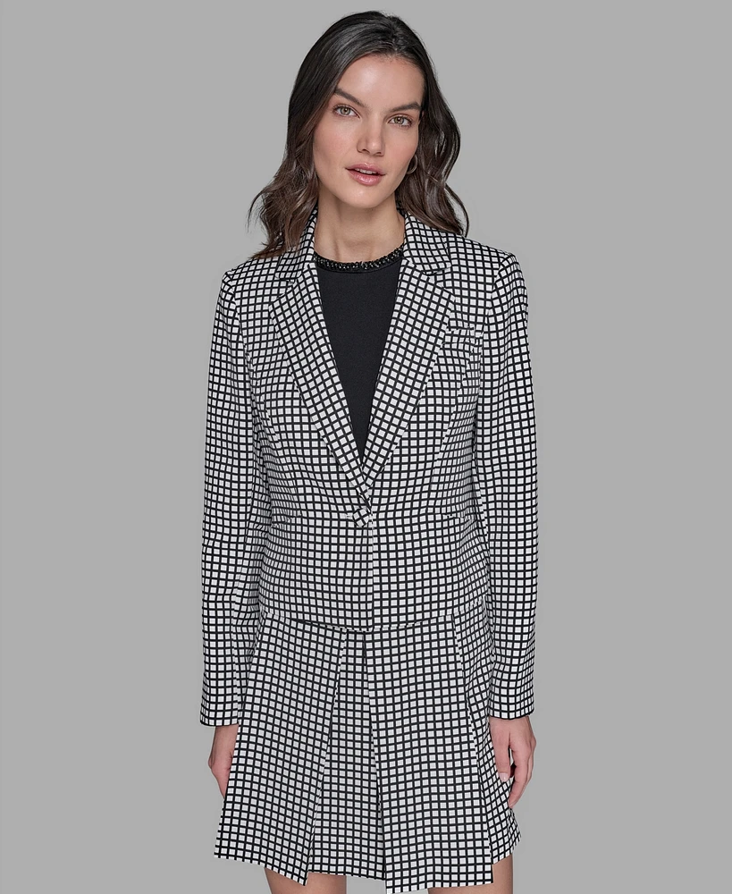 Karl Lagerfeld Paris Women's Check Print One-Button Blazer