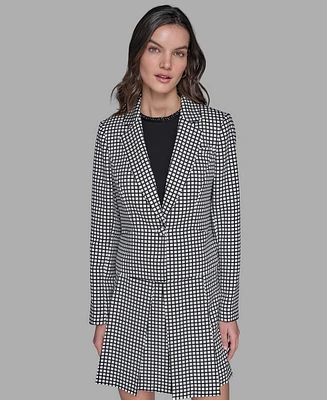 Karl Lagerfeld Paris Women's Check Print One-Button Blazer
