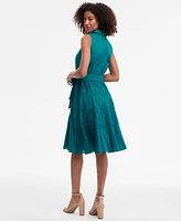 Anne Klein Women's Sleeveless Pintuck Tie-Waist Midi Dress