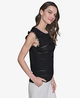 Karl Lagerfeld Paris Women's Pointelle Knit Sleeveless Top