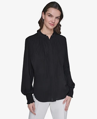 Karl Lagerfeld Paris Women's Blouson-Sleeve Button-Front Blouse