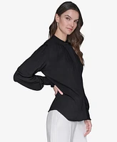 Karl Lagerfeld Paris Women's Blouson-Sleeve Button-Front Blouse