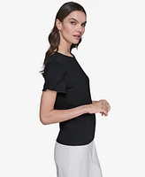 Karl Lagerfeld Paris Women's Crewneck Tulip-Sleeve Blouse