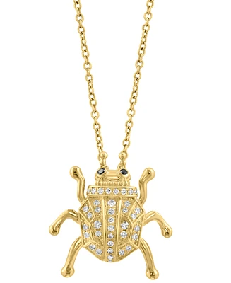 Effy White Diamond (1/6 ct. t.w.) & Black Diamond Accent Beetle Pendant Necklace in 14k Gold, 17" + 1" extender