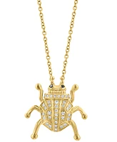 Effy White Diamond (1/6 ct. t.w.) & Black Diamond Accent Beetle Pendant Necklace in 14k Gold, 17" + 1" extender