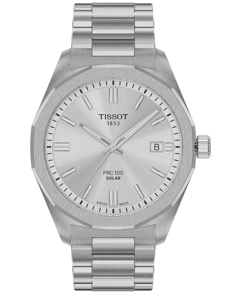 Tissot Men's Swiss Prc 100 Solar Quartz Stainless Steel Bracelet Watch 39mm