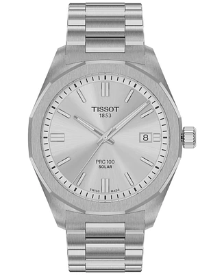 Tissot Men's Swiss Prc 100 Solar Quartz Stainless Steel Bracelet Watch 39mm