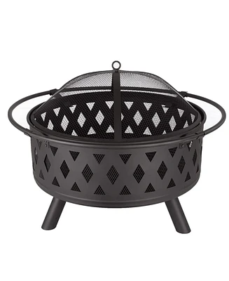 Diamond Mesh Round Fire Pit with Cover, Poker, and Accessories