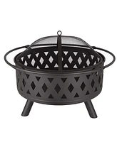 Diamond Mesh Round Fire Pit with Cover, Poker, and Accessories