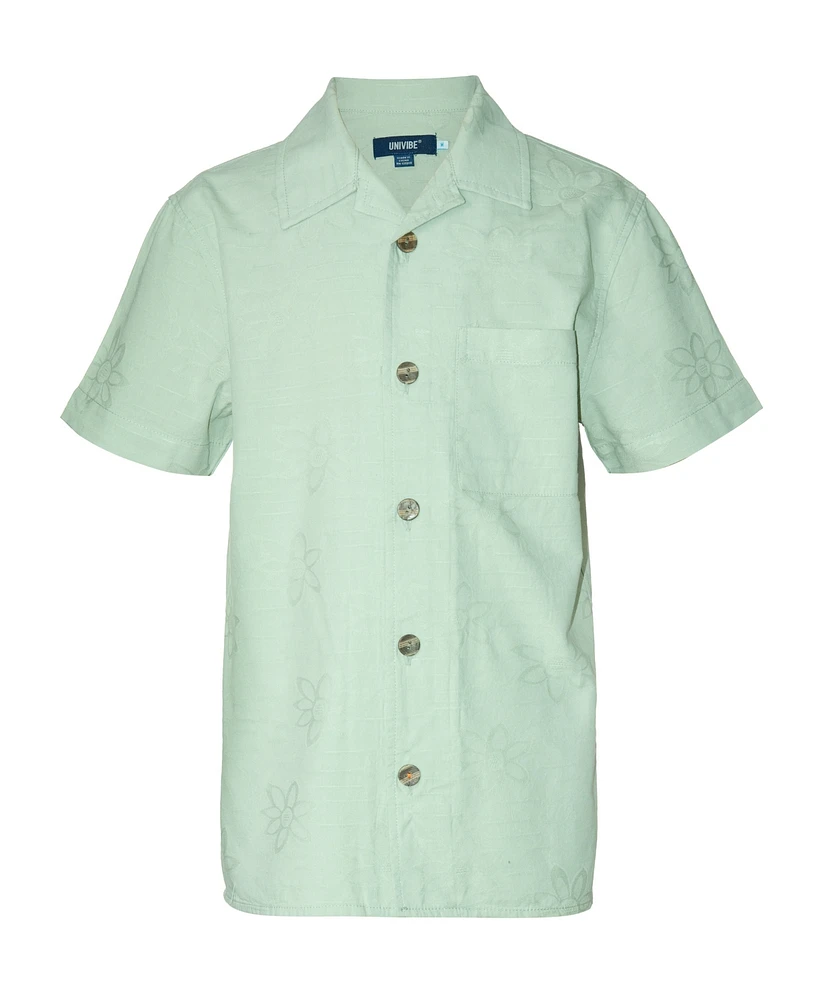 Univibe Big Boys Cutler Tonal Embossed Floral Print Short Sleeve Woven Shirt