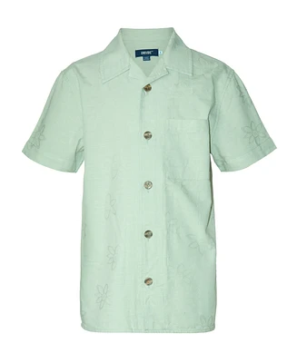 Univibe Big Boys Cutler Tonal Embossed Floral Print Short Sleeve Woven Shirt