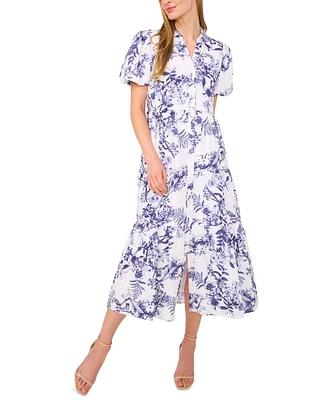 CeCe Women's Short Sleeve Tiered Maxi Shirt Dress