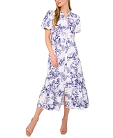 CeCe Women's Short Sleeve Tiered Maxi Shirt Dress