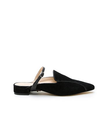 Alterre Women's Black Suede Twiggy Customizable Pointed Loafer Slides
