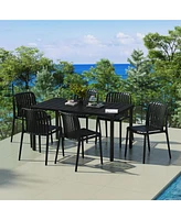7-Piece Outdoor Patio Dining Table Set With Stackable Chairs