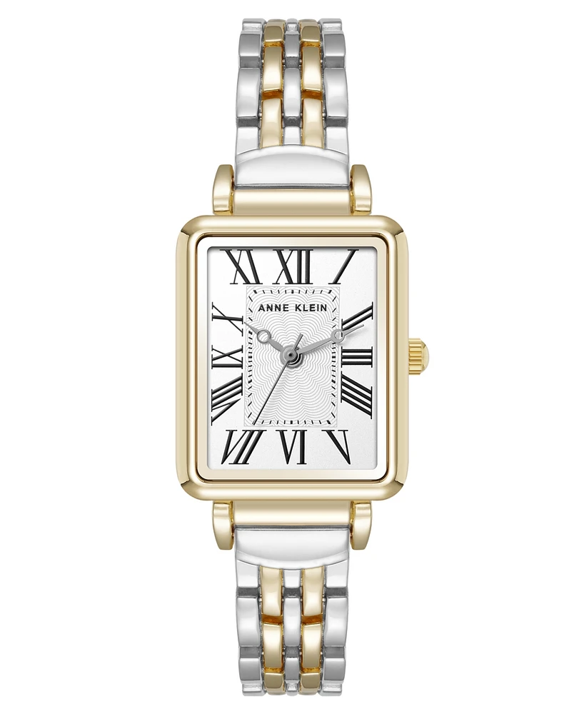 Anne Klein Women's Quartz Rectangular Roman Numeral Two-Tone Metal Alloy Watch, 23mm