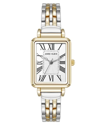 Anne Klein Women's Quartz Rectangular Roman Numeral Two-Tone Metal Alloy Watch, 23mm