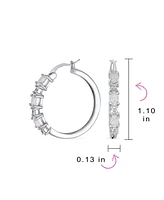 Bling Jewelry Cubic Zirconia Hoop Huggie Earrings with White Opal Sterling Silver 1 Inch