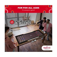 Swooc 2-in-1 Shuffleboard and Curling | 100% Solid Wood Shuffleboard Table (4ft) | With 5+ Games | Board Game Table Top Games