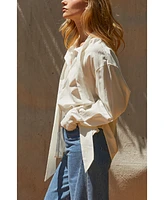 Crescent Women's Blaire Neck Tie Button Up Blouse