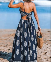 Cupshe Women's Navy Ornate Keyhole Maxi Beach Dress